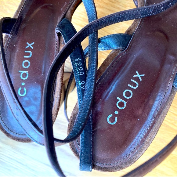 C Doux || Spanish brown leather, details in suede and metal, high heeled sandals - Picture 5 of 5